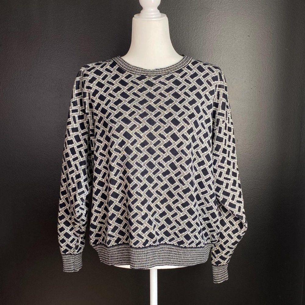 Vintage Grey & Black Geometric Grandpa Sweater